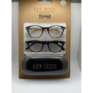 Rae Dunn 2 Pair of Premium Blue Light Blocking +0.00 Reading Glasses & Case